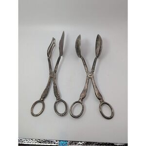 Vintage Lot Of Two Silver Plated Serving Tongs Dessert Salad Engraved